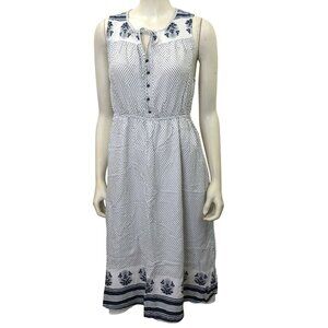 Lucky Brand Womens Polka Dot & Floral Sleeveless‎ Midi Dress M